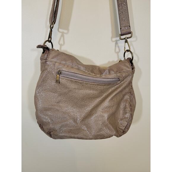 Nu G Women Shoulder Crossbody Bag Studded Pebbled Finish Adjustable Strap Taupe - Picture 10 of 15